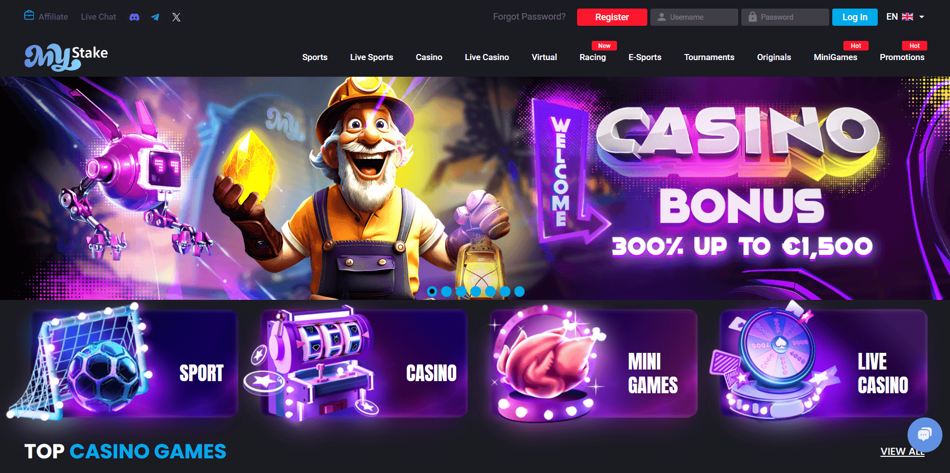 Screenshot of the MyStake Casino website